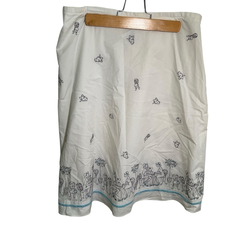 Vintage Loft Womens Size 8 Skirt White Embroidered Chairs Cafe Summer Black Blue